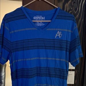 Aeropostale V-Neck Blue Striped Tee